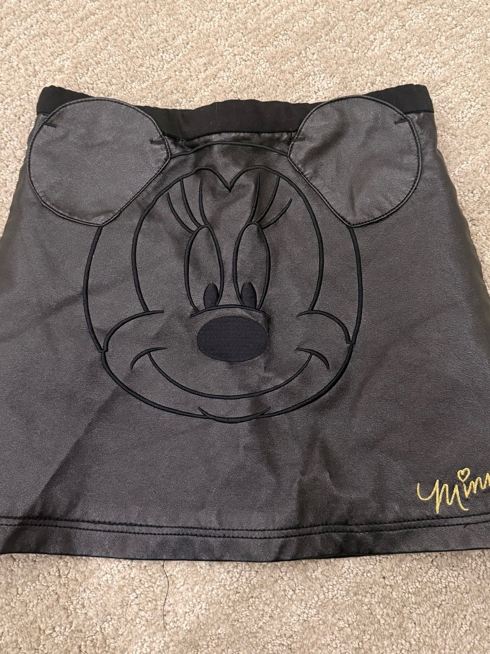 H&M Black Faux-Leather Girls Skirt with Embroidered Disney Minnie Mouse